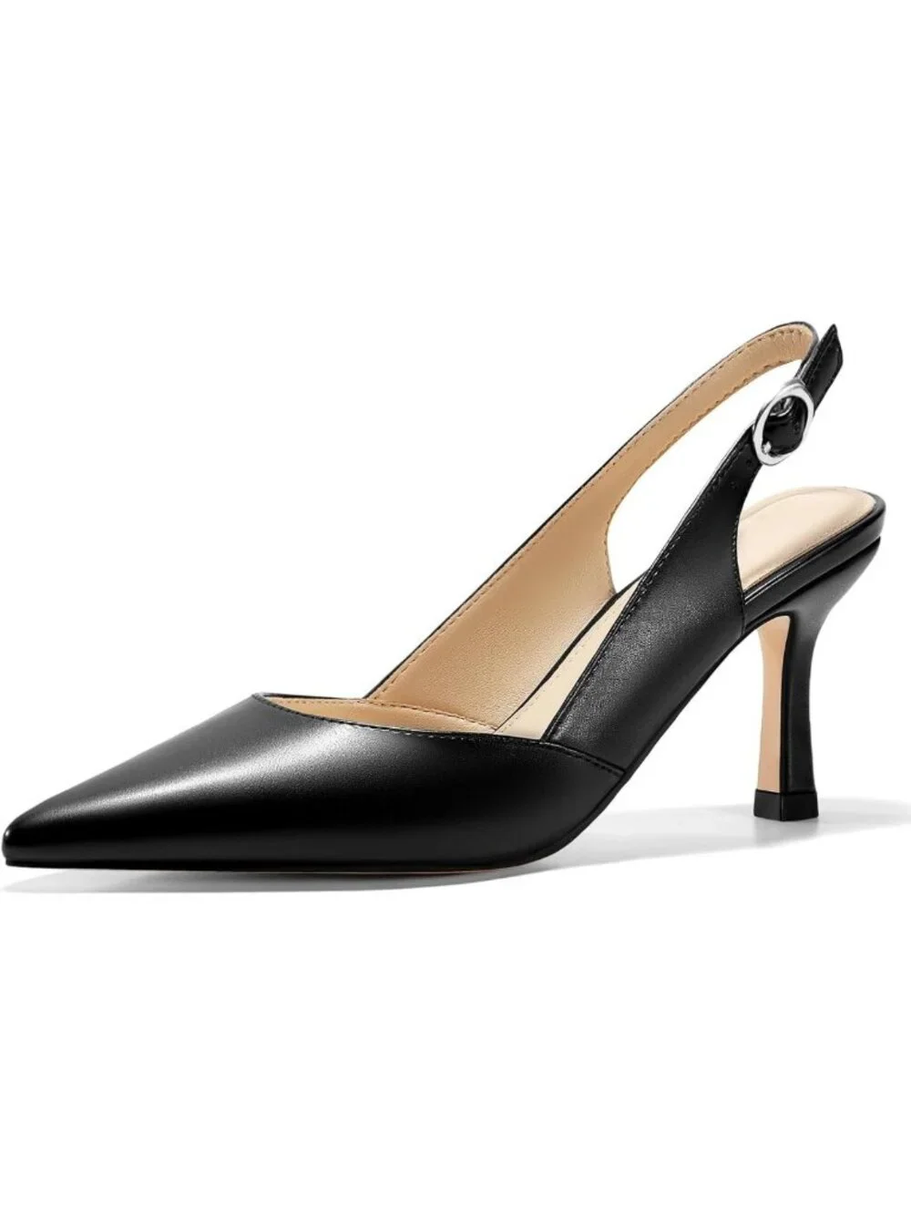 Chic Women's Slingback Kitten Heels, Closed Pointed Toe Backless Dress Pumps
